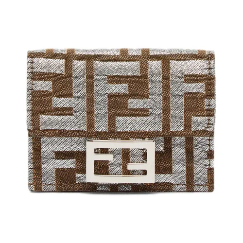 Fendi , Brown Jacquard Wallet with Metallic Effect ,Brown female, Sizes: ONE SIZE