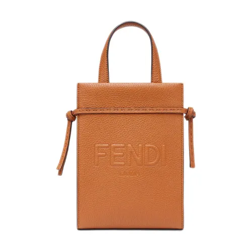 Fendi , Brown Leather Cross Body Bag with 3D-effect Logo ,Brown male, Sizes: ONE SIZE