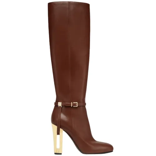 Fendi , Brown Leather High-Heeled Boots ,Brown female, Sizes: