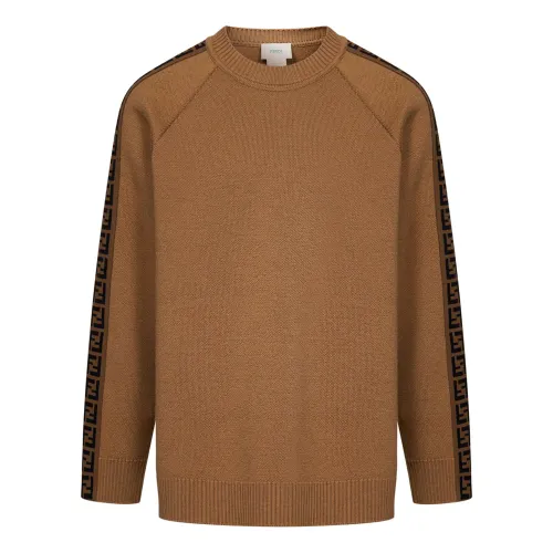 Fendi , Brown Ribbed Sweaters with FF Motif ,Brown male, Sizes: