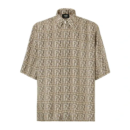 Fendi , Brown Silk Short Sleeve Shirt ,Brown male, Sizes:
