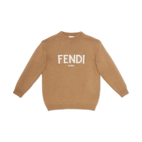 Fendi , Brown Wool Sweaters with Fendi Roma Intarsia ,Brown male, Sizes: