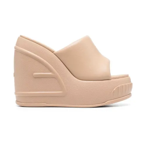Fendi , Buff Leather Slides with 145mm Wedge Heel ,Beige female, Sizes:
