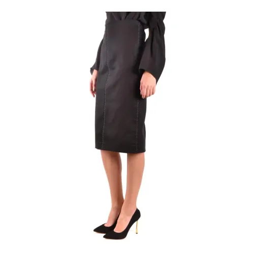 Fendi , Classic Black Cotton Midi Skirt ,Black female, Sizes:
