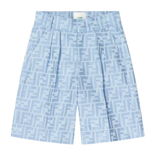 Fendi , Clear Blue Bermuda Shorts with FF Logo ,Blue male, Sizes: