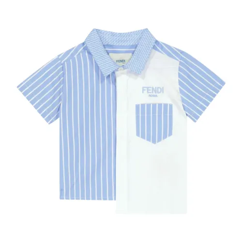 Fendi , Clear Blue Cotton Shirt with Asymmetric Panel Design ,Blue male, Sizes:
