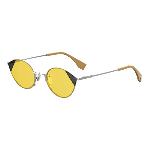 Fendi , Cut Eye Sunglasses Silver Yellow ,Yellow female, Sizes: