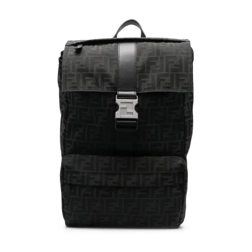 Fendi , Dark Grey Jacquard FF Backpack ,Black unisex, Sizes: ONE SIZE