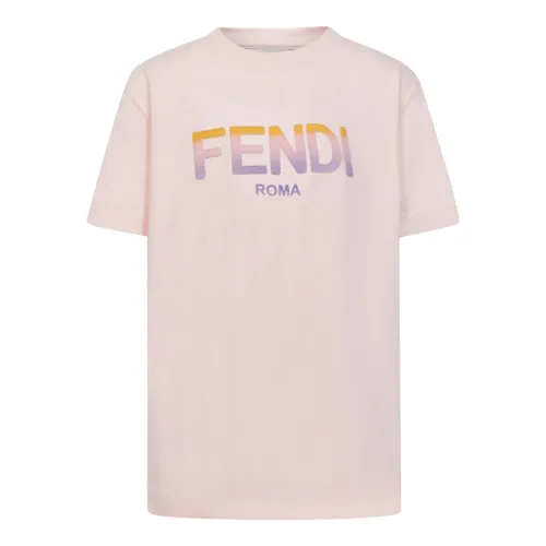 Fendi , Delightful Light Pink Ribbed Crew Neck T-Shirt for Girls ,Pink female, Sizes:
