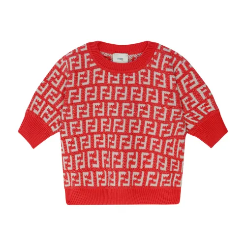 Fendi , Double F Crochet Pullover ,Red unisex, Sizes: