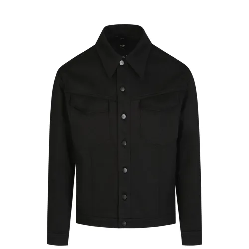 Fendi , Embroidered Logo Denim Jacket ,Black male, Sizes: