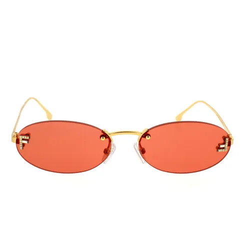 Fendi , Feminine Oval Sunglasses in Gold and Coral Pink ,Yellow unisex, Sizes: