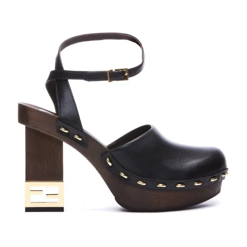 Fendi , Fendi Decorative Heel Leather Pumps ,Black female, Sizes: