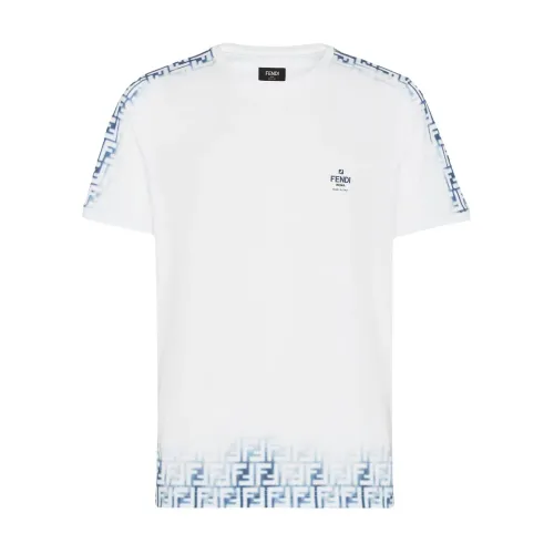 Fendi , Fendi FF Monogram Faded Print Avio T-Shirt in White ,Multicolor male, Sizes: