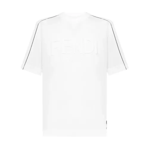 Fendi , Fendi Logo Embossed Crewneck T-Shirt in White ,White male, Sizes: