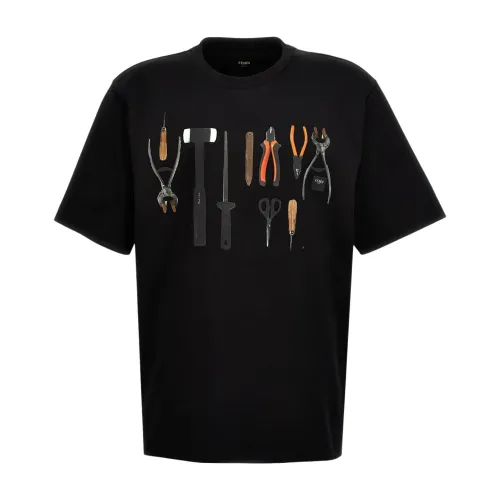 Fendi , Fendi T-shirts and Polos Black ,Black male, Sizes: