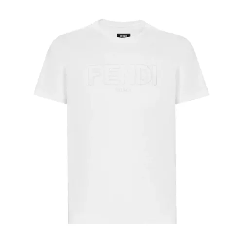 Fendi , Fendi Zig-Zag Logo T-Shirt in White ,White male, Sizes: