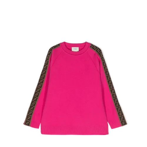 Fendi , Fluo Fuchsia Wool Knit Girl Jumper ,Pink female, Sizes: