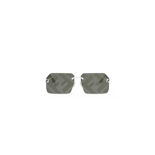 Fendi , Geometric Metal Sunglasses with Serigraphed Lenses ,Gray male, Sizes: