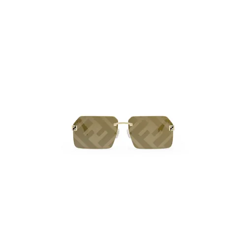 Fendi , Geometric Metal Sunglasses with Serigraphed Lenses ,Yellow male, Sizes: