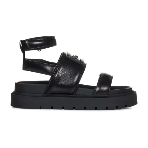 Fendi , Girls` Ankle Strap Leather Sandals ,Black female, Sizes: