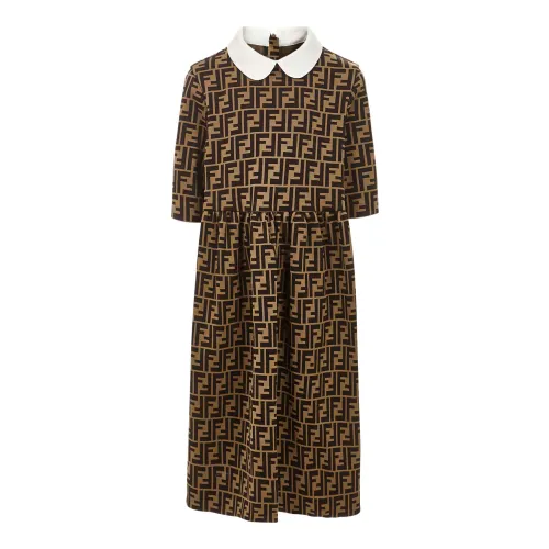 Fendi , Girls` Brown Dresses with FF Logo ,Brown female, Sizes: