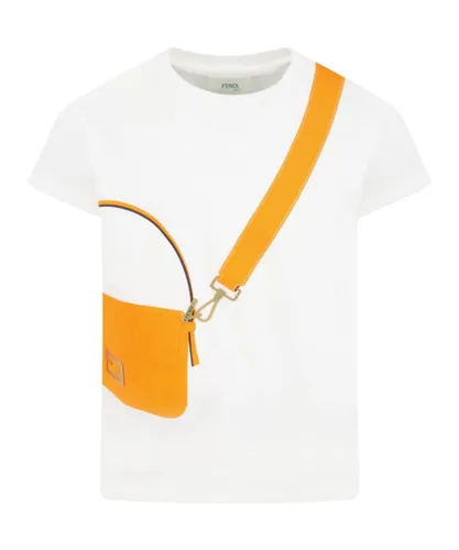 Fendi Girls Purse Print T-shirt White - Size 12Y