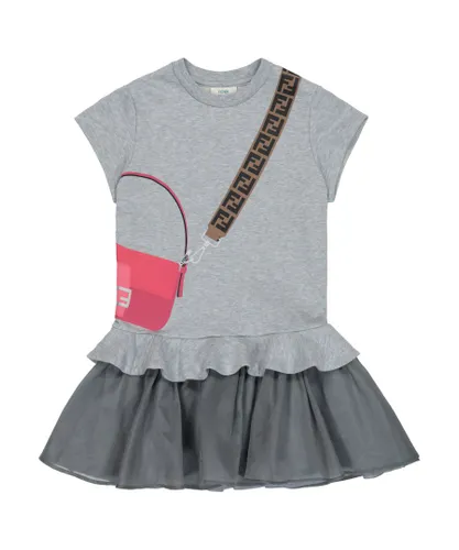 Fendi Girls T-shirt Bag Print Grey - Size 6Y