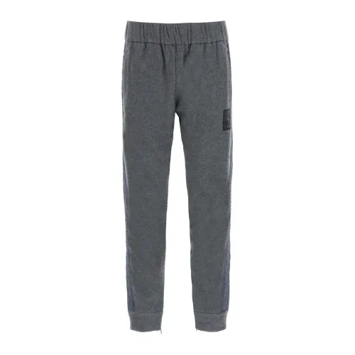Fendi , Gray Cashmere Logo Pants ,Gray male, Sizes: