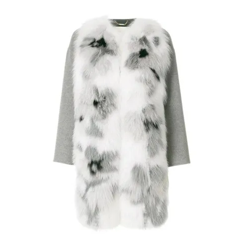 Fendi , Gray Fur Trim Cashmere Coat for Women ,Gray female, Sizes: