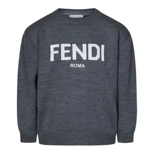 Fendi , Gray Logo Sweater for Girls ,Gray female, Sizes: