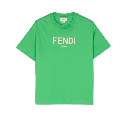 Fendi , Green Cotton Jersey Boy T-Shirt ,Green male, Sizes: