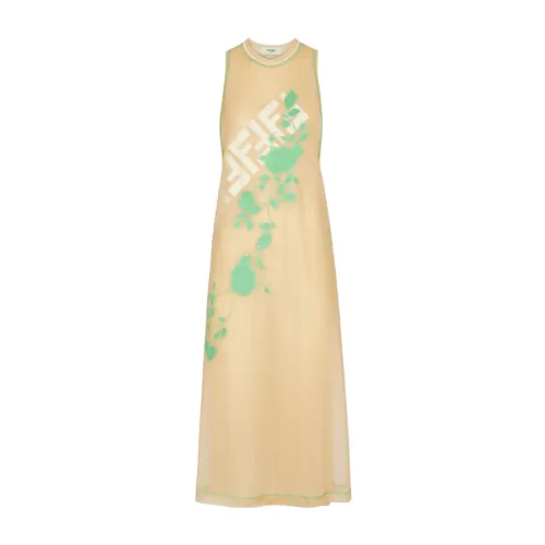 Fendi , Green Floral Organza Dress ,Beige female, Sizes: