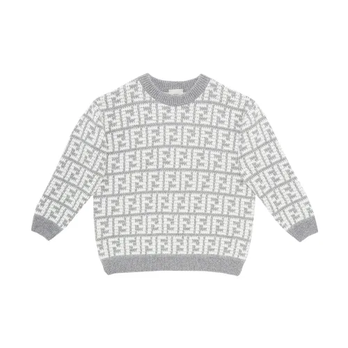 Fendi , Grey Sweaters with All-over FF Logo ,Gray male, Sizes: