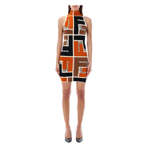 Fendi , High-necked Sleeveless Dress Colour-block Jacquard ,Multicolor female, Sizes: