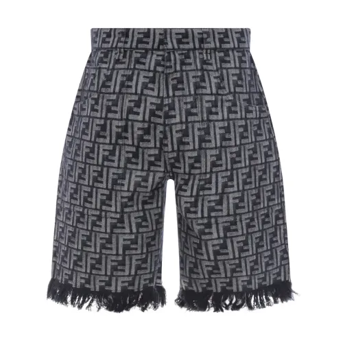 Fendi , Iconic FF Motif Bermuda Shorts ,Gray male, Sizes: