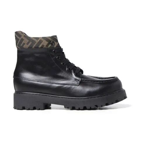 Fendi , Junior Leather Ankle Boots ,Black male, Sizes:
