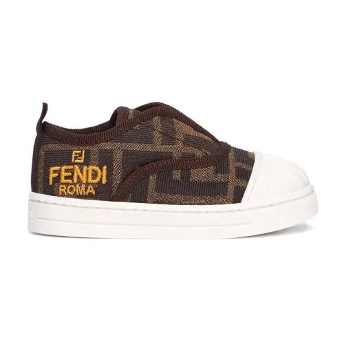 Fendi , Junior Slip-On Sneakers with White Rubber Sole and Toe ,Brown female, Sizes: