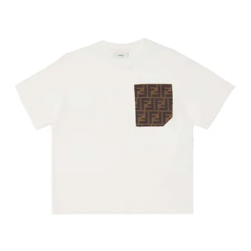 Fendi , Junior White T-shirt with Jacquard Logo Pocket ,White female, Sizes: