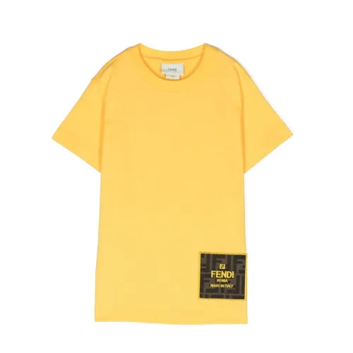 Fendi , Kids FF Logo Patch T-shirts and Polos ,Yellow male, Sizes: