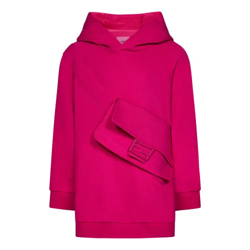 Fendi , Kids Pink Sweater with Hood and Long Sleeves ,Pink unisex, Sizes: