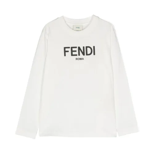 Fendi , Kids Sweaters with Logo Detail ,White male, Sizes: