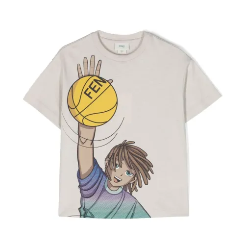 Fendi , Kids T-shirts and Polos ,Gray male, Sizes: