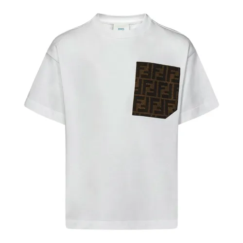 Fendi , Kids White T-shirts and Polos with FF Motif ,White male, Sizes: