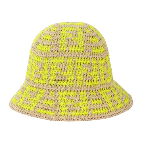 Fendi , Knitted Beige/Yellow Fisherman Hat with FF Logo ,Yellow female, Sizes: