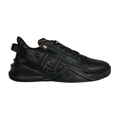 Fendi , Leather and FF Fabric Sneakers ,Black male, Sizes: