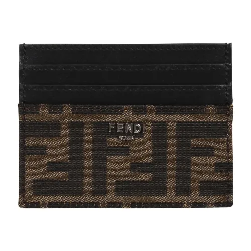 Fendi , Leather Card Holder with FF Fabric Details ,Black male, Sizes: ONE SIZE