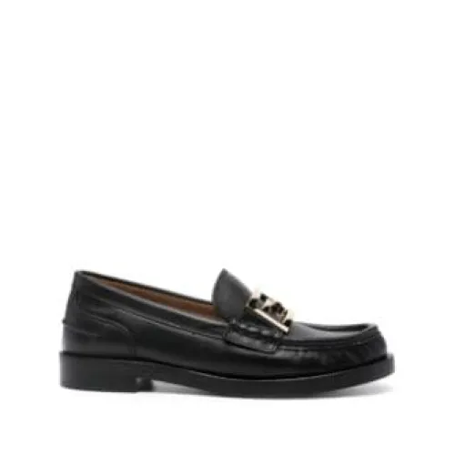 Fendi , Leather Loafers with FF Logo Plaque ,Black male, Sizes:
