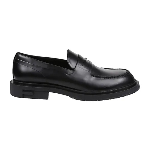 Fendi , Leather Loafers with Logo Detail ,Black male, Sizes: