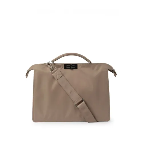 Fendi , Leather Peekaboo Bag with Twist Lock Fastening ,Brown female, Sizes: ONE SIZE